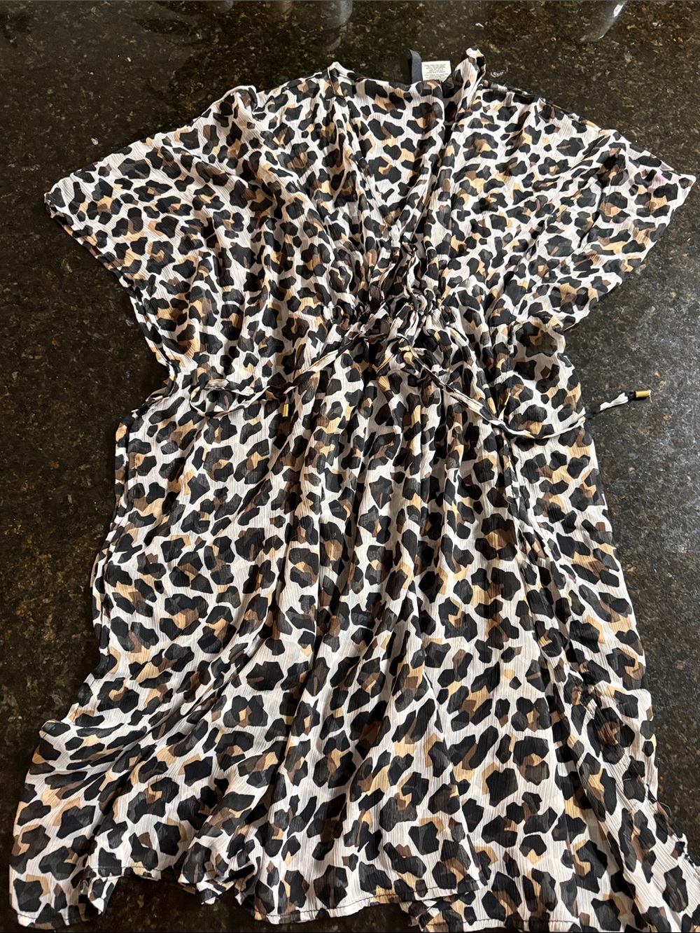 Ellen Tracy Size S Neutral Leopard Print Blouse POOL dress